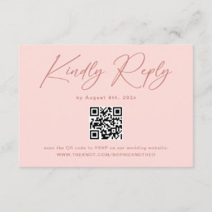 Tarjeta De Recepción Simple Elegante Código QR Rosa Beige RSVP Boda