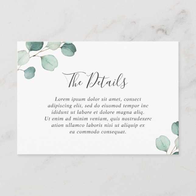 Tarjeta De Recepción Simple Eucalyptus Greenery Elegante Boda (Anverso)