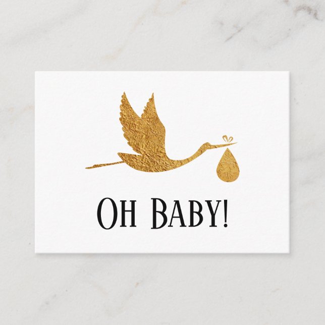 Tarjeta De Recepción Simple Faux Gold Stork Gift Registry (Anverso)
