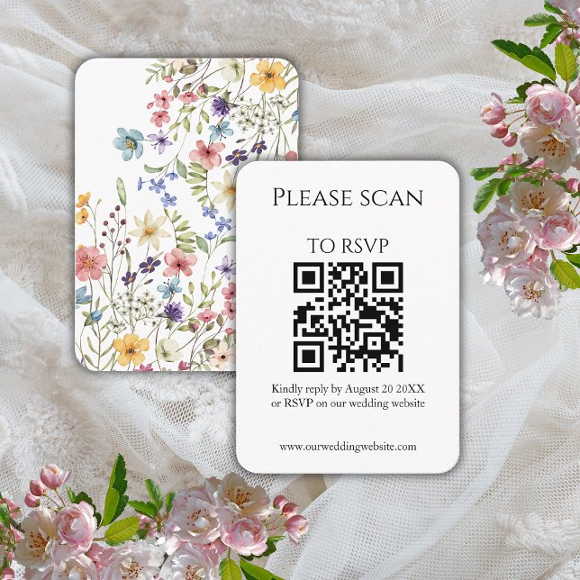 Tarjeta De Recepción Simple Floral Moderno Código QR y Boda RSVP (Subido por el creador)