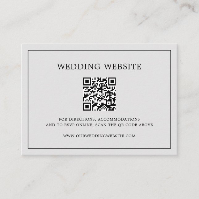 Tarjeta De Recepción Simple Gris claro Monograma QR Código matrimonio e (Anverso)