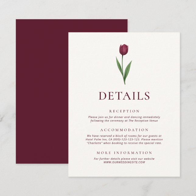Tarjeta De Recepción Simple Ivory Minimalist Tulip Wedding Details (Anverso / Reverso)