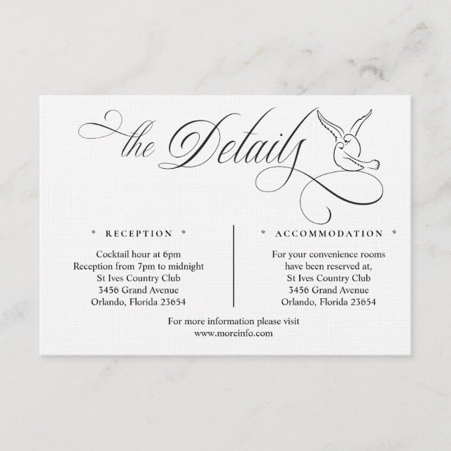 Tarjeta De Recepción Simple Love Birds Script Details Enclosure Card (Anverso)