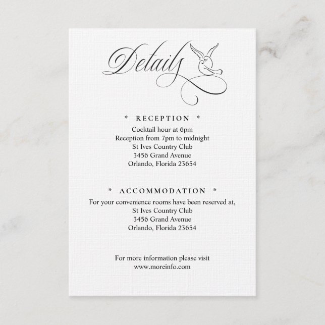 Tarjeta De Recepción Simple Love Birds Script Details Enclosure Card (Anverso)