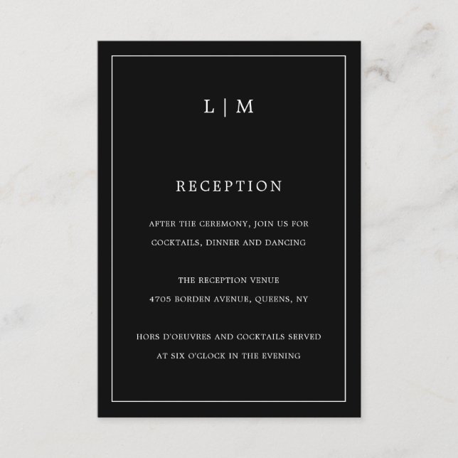 Tarjeta De Recepción Simple matrimonio elegante monograma negro (Anverso)