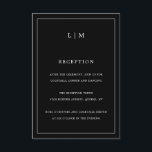 Tarjeta De Recepción Simple matrimonio elegante monograma negro<br><div class="desc">Tarjeta de gabinete simple Boda con un diseño moderno y elegante con su monograma de dos letras en la parte superior junto con la información de recepción rodeada de un borde delgado. Todos los elementos de diseño están en blanco sobre un fondo negro y pueden cambiarse en la herramienta de...</div>