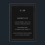 Tarjeta De Recepción Simple matrimonio elegante monograma negro<br><div class="desc">Tarjeta de gabinete simple Boda con un diseño moderno y elegante con su monograma de dos letras en la parte superior junto con la información de recepción rodeada de un borde delgado. Todos los elementos de diseño están en blanco sobre un fondo negro y pueden cambiarse en la herramienta de...</div>