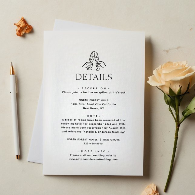 Tarjeta De Recepción Simple Minimal Wine Cheers Wedding Details (Subido por el creador)