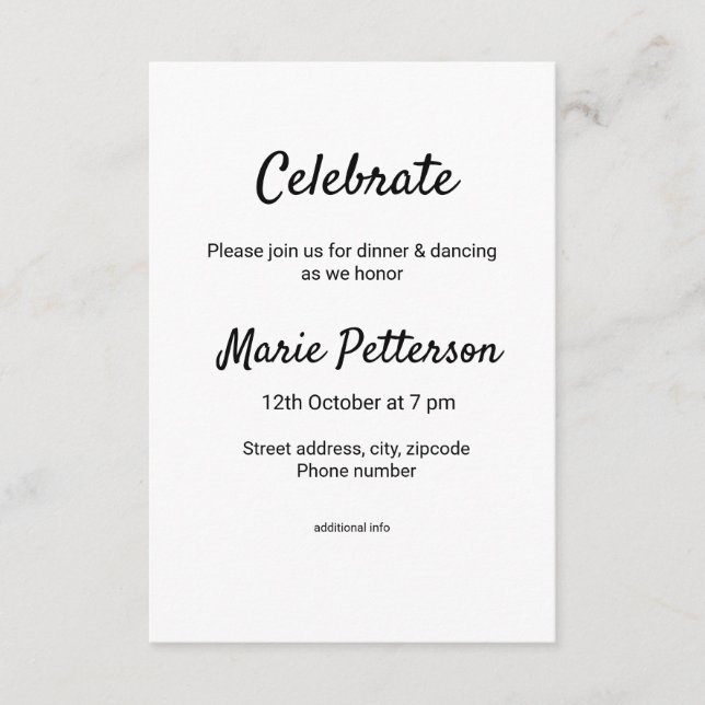 Tarjeta De Recepción simple mínimo blanco clásico edi bat mitzvah (Anverso)
