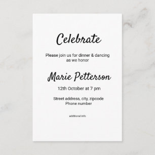 Tarjeta De Recepción simple mínimo blanco clásico edi bat mitzvah