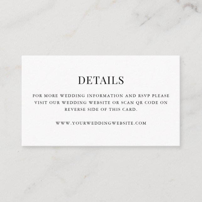Tarjeta De Recepción Simple Modern Código QR Detalles de Boda Mini  (Anverso)