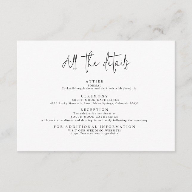 Tarjeta De Recepción Simple Moderno Blanco y Negro Todos los Detalles (Anverso)