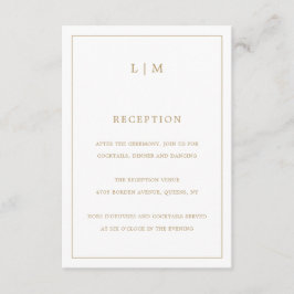 Tarjeta De Recepción Simple Monograma de Oro Antiguo Elegante Boda