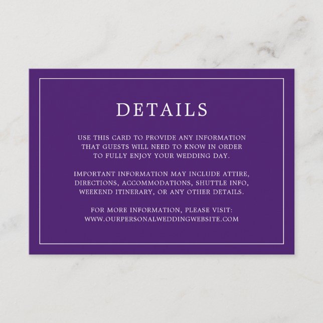 Tarjeta De Recepción Simple Monograma Purple Elegante Boda (Anverso)
