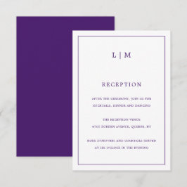 Tarjeta De Recepción Simple Monograma Purple Elegante Boda