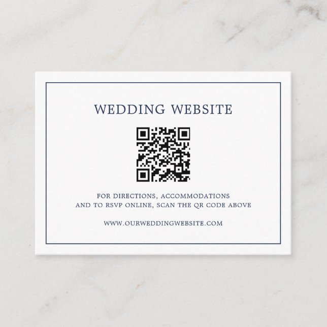 Tarjeta De Recepción Simple Navy azul Monograma QR Código matrimonio el (Anverso)