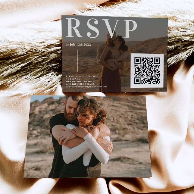 Tarjeta De Recepción Simple negrita boda rsvp Código Qr 2 fotos (Subido por el creador)