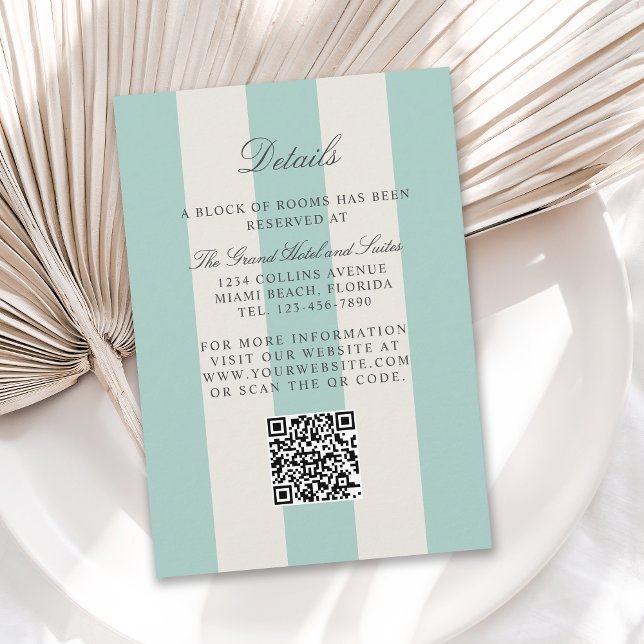 Tarjeta De Recepción Simple Pale Teal Cabana Stripes Wedding Details (Subido por el creador)
