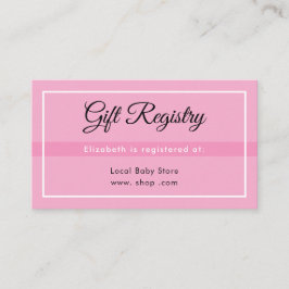 Tarjeta De Recepción Simple Pink Registry Babyshower Enclosure Card