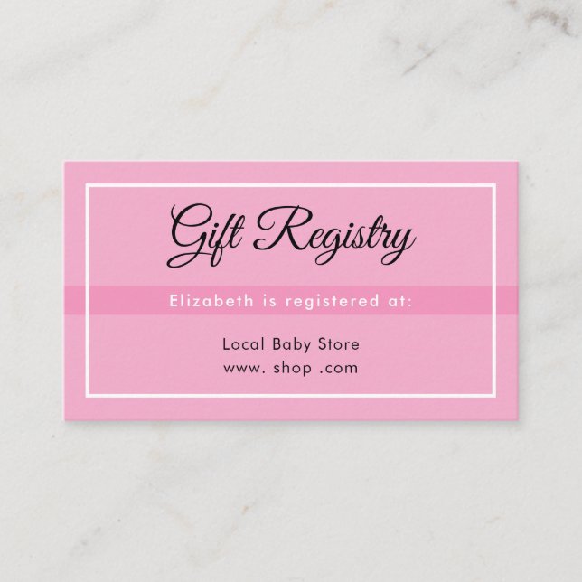 Tarjeta De Recepción Simple Pink Registry Babyshower Enclosure Card (Anverso)