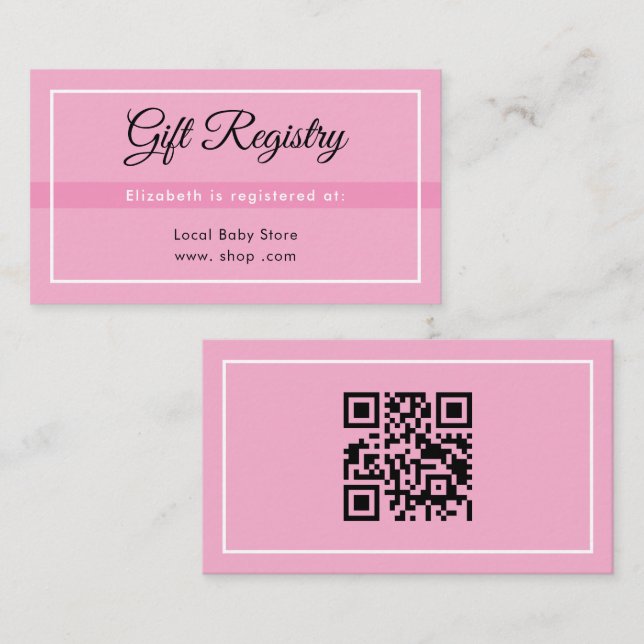 Tarjeta De Recepción Simple Pink Registry Babyshower QR Enclosure Card (Anverso / Reverso)