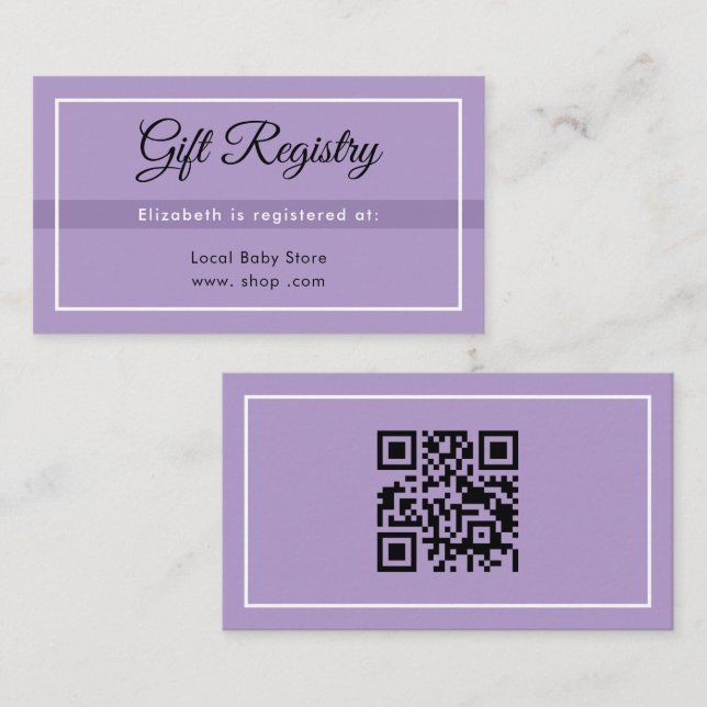 Tarjeta De Recepción Simple Purple Babyshower QRRegistry Enclosure Card (Anverso / Reverso)