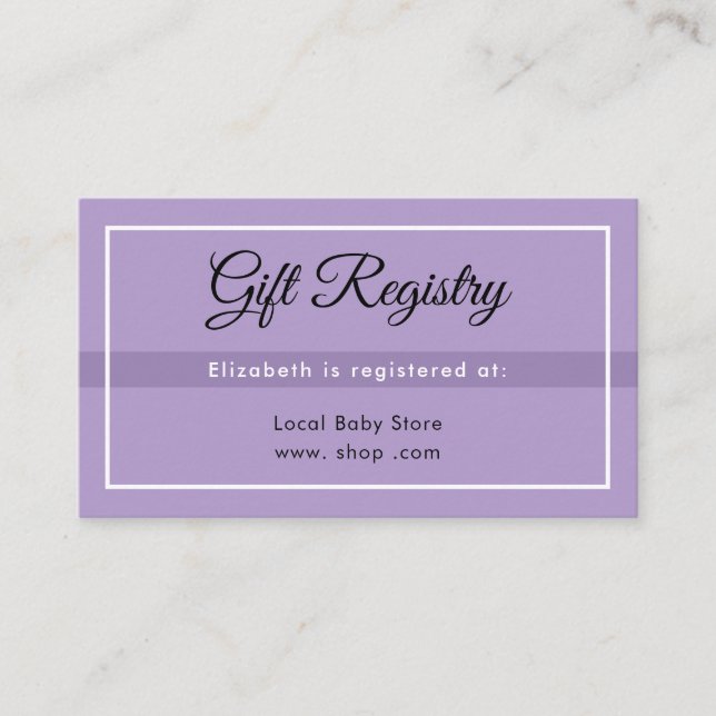 Tarjeta De Recepción Simple Purple Babyshower Registry Enclosure Card (Anverso)