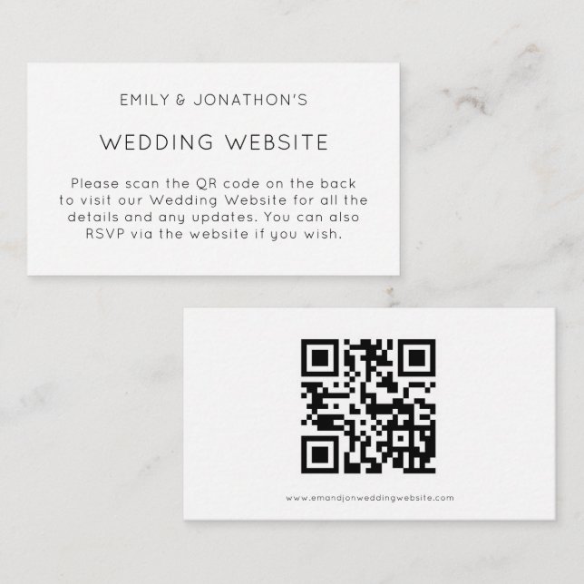 Tarjeta De Recepción Simple QR Code Boda blanco negro (Anverso / Reverso)