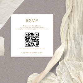Tarjeta De Recepción Simple QR Code Gold White Wedding RSVP