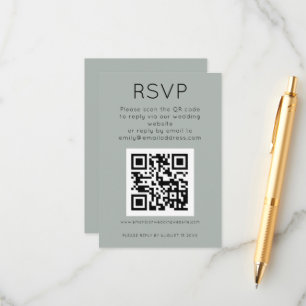 Tarjeta De Recepción Simple QR Code Light Sage Wedding RSVP