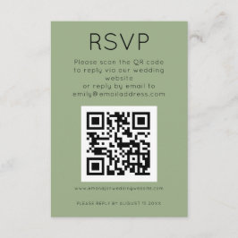 Tarjeta De Recepción Simple QR Code Sage Green Wedding RSVP