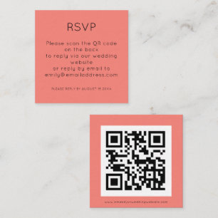 Tarjeta De Recepción Simple QR Código Coral Rosa Boda RSVP Gabinete
