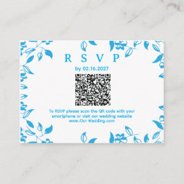 Tarjeta De Recepción simple QR RSVP blue floral rustic card
