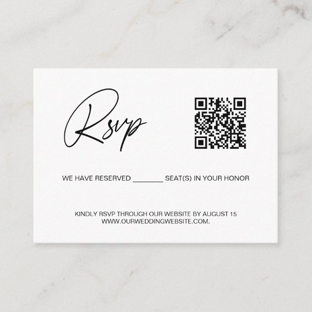 Tarjeta De Recepción Simple reserved seat QR CODE rsvp wedding website (Anverso)