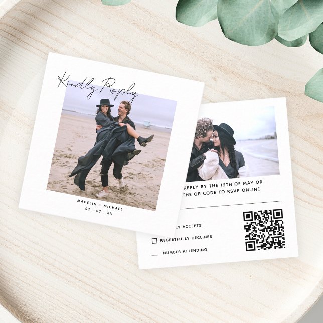 Tarjeta De Recepción Simple respuesta de código QR de Boda RSVP moderno (Subido por el creador)