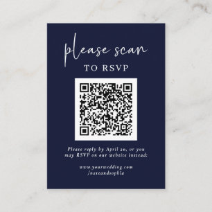Tarjeta De Recepción Simple RSVP moderna con código QR   Azul marino