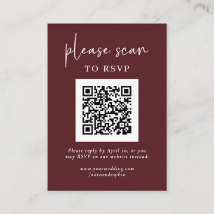 Tarjeta De Recepción Simple RSVP moderna con código QR   Borgoña
