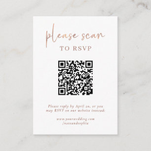 Tarjeta De Recepción Simple RSVP moderna con código QR Faux Rosa Gold