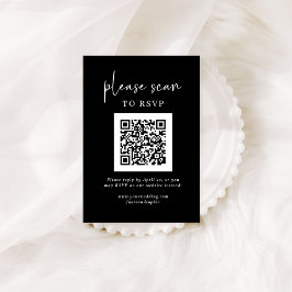 Tarjeta De Recepción Simple RSVP moderna con código QR | Negro