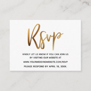 Tarjeta De Recepción Simple RSVP Moderno Casual Handwriter Gold