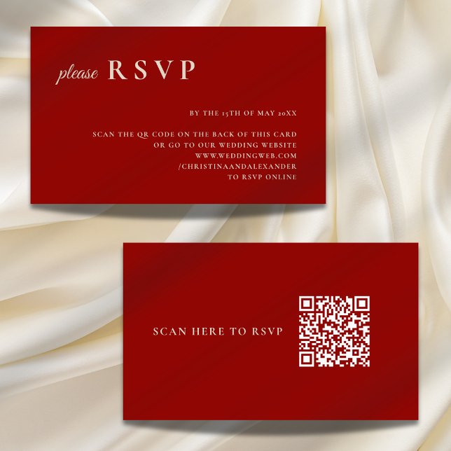 Tarjeta De Recepción Simple Ruby Red Bone Blanco QR Boda de código RSVP (Subido por el creador)