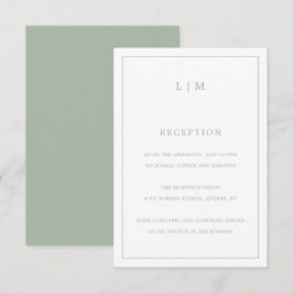 Tarjeta De Recepción Simple Sage Green Monograma Elegante Boda