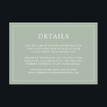 Tarjeta De Recepción Simple Sage Green Monograma Elegante Boda<br><div class="desc">Una sencilla tarjeta de gabinete boda con un diseño moderno y elegante con sus detalles rodeados de un delgado borde. Todo el texto está en blanco sobre un fondo verde sabio. Las fuentes y los colores de fondo pueden cambiarse a los colores que desee pulsando el botón "personalizar". Una moda...</div>