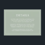 Tarjeta De Recepción Simple Sage Green Monograma Elegante Boda<br><div class="desc">Una sencilla tarjeta de gabinete boda con un diseño moderno y elegante con sus detalles rodeados de un delgado borde. Todo el texto está en blanco sobre un fondo verde sabio. Las fuentes y los colores de fondo pueden cambiarse a los colores que desee pulsando el botón "personalizar". Una moda...</div>