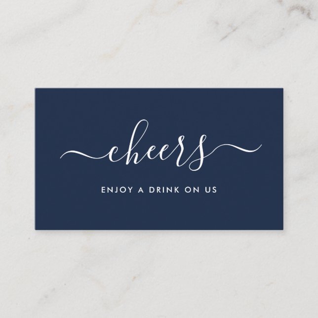 Tarjeta De Recepción Simple Script Boleto de Bebidas Gratis - Azul Mari (Anverso)