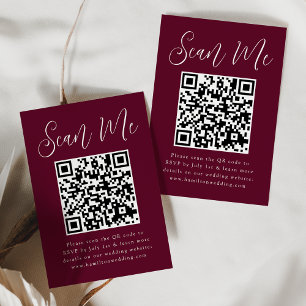 Tarjeta De Recepción Simple Script Burdeos Código QR RSVP de Boda
