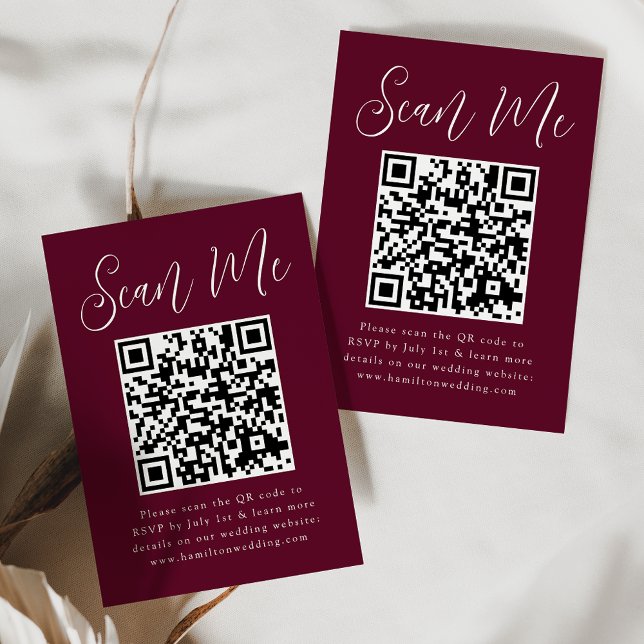 Tarjeta De Recepción Simple Script Burdeos Código QR RSVP de Boda (Subido por el creador)