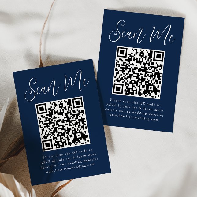 Tarjeta De Recepción Simple Script Navy Código QR RSVP de Boda (Subido por el creador)