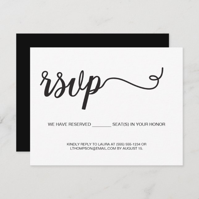 Tarjeta De Recepción Simple Script RSVP Boda Asiento Reservado (Anverso / Reverso)