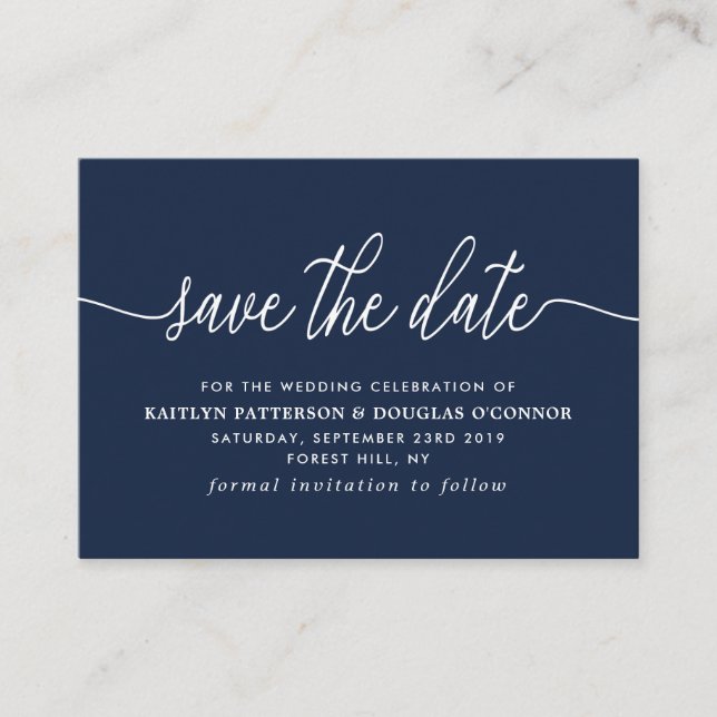 Tarjeta De Recepción Simple Script Save The Date (Anverso)